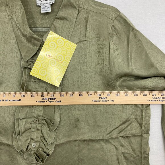 New Linea by Louis Dell'Olio Green Silk QVC Ruffle Artsy Textured Button Down XL - Picture 7 of 10